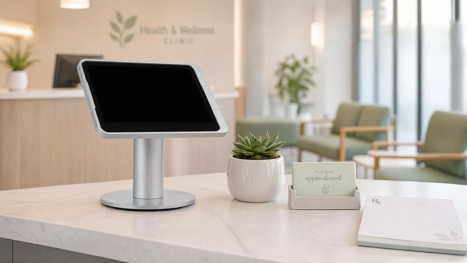 STANDED one kiosk – installiert im Empfangsbereich